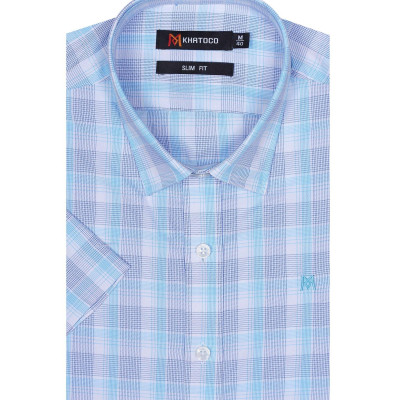 Áo sơ mi nam KHATOCO ngắn tay caro A1MN438S1-CNCR293-2502-N