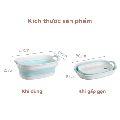 Chậu giặt quần áo silicon gấp gọn (thau giặt quần áo) có lỗ thoát nước Cao Cấp Chính Hãng