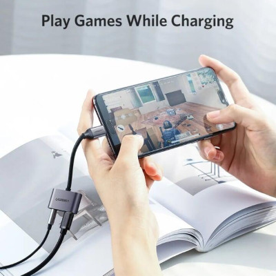 Ugreen UG50596CM193TK 10CM màu Xám Bộ chuyển đổi TYPE C sang 3.5mm hỗ trợ cổng nguồn TYPE C - HÀNG CHÍNH HÃNG