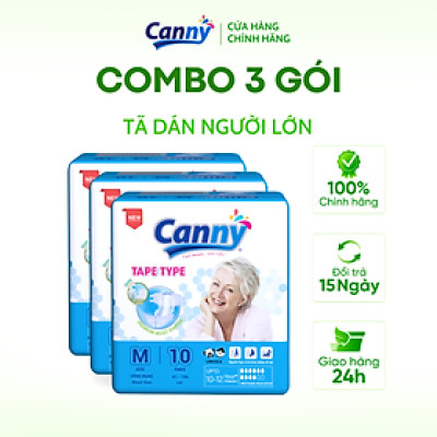 Combo 3 gói Tã Dán Người Lớn Canny Siêu Mềm, Siêu Thấm, Kháng Khuẩn Size M10, M/L10 (10miếng)