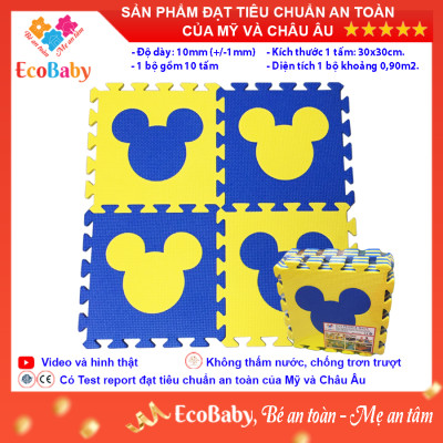 Bộ 10 tấm Thảm xốp cho bé ECOBABY, thảm xốp đạt tiêu chuẩn Mỹ và Châu Âu, độ dày khoảng 1cm, kích thước 1 tấm 30x30cm - Mickey