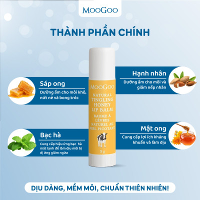 Son dưỡng môi thuần chay làm mềm và dưỡng ẩm môi MooGoo 5g Edible Lip Balm - Hàng Úc chính hãng