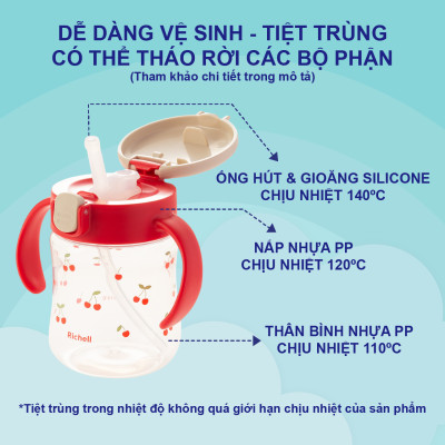 Bình ống hút RICHELL Nhật MUGOOD 200ml chống sặc | Baby