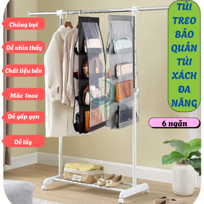 Túi treo bảo quản túi xách đa năng 6 ngăn- Kệ vải treo túi xách thông minh- Tổ chức túi xách treo tủ tiết kiệm không gian- Túi đựng túi xách treo tủ có móc- Giá treo túi xách ngăn cách chống bụi