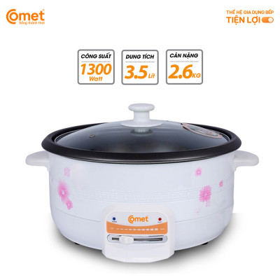 Nồi lẩu điện Comet CM7731 – Dung tích 3.5L, công suất 1300W, chống dính, nắp kính chịu nhiệt, bảo hành 12 tháng - Hàng chính hãng