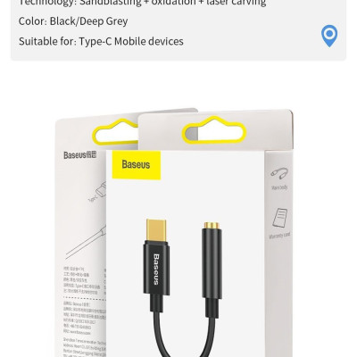 Đầu chuyển Type C sang Audio AUX 3.5mm Baseus L54 (Type-C Male to 3.5mm Female Adapter, built-in DAC, 24-bit/48kHz)-Hàng Chính Hãng