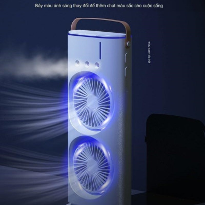 Quạt phun sương tích điện Youpin AQUA BREEZE, 2 lồng quạt, có đèn LED, bình nước lớn có thể thêm đá, xoay tốc năng 90° làm mát rộng, pin dung lượng lớn - Hàng nhập khẩu
