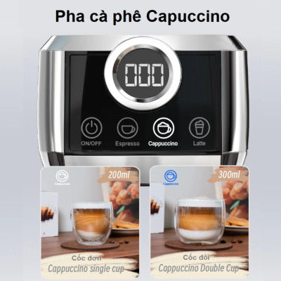 Máy pha cà phê Espresso bán tự động Espresso, Latte, Cappuccino thương hiệu Mỹ cao cấp HiBREW H13A - Hàng Nhập Khẩu