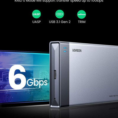 Ugreen UG70534CM299TK usb type c 3.1 gen2 hộp đựng 2 ổ cứng ssd M.2 B-KEY SATA - NGFF Raid 6Gbps - HÀNG CHÍNH HÃNG