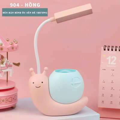 Đèn học để bàn hình ốc sên đáng yêu, đèn học cho bé có ống để bút viết tích điện sạc usb