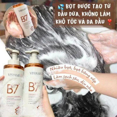 BỘ GỘI XẢ DƯỠNG TÓC ORGARNIC BƯỞI VISIAMI B7+ GRAPEFRUIT SHAMPOO AND CONDITIONER 780MLX2 giảm rụng, mọc tóc nhanh cho tóc thưa mảnh khô