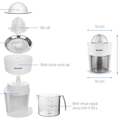 Máy vắt cam Sharp 40W EJ-J408-WH, Tự động đảo chiều vắt - Hàng chính hãng