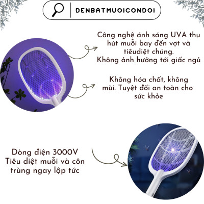 Vợt muỗi kiêm đèn bắt muỗi 2 trong 1 Hataca ( Hàng chính hãng)