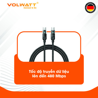 Cáp sạc nhanh 60W Volwatt GE-A45-CC hàng chính hãng - Cáp Type-C to Type-C nam châm từ tính chống rối, có LED, truyền dữ liệu 480Mbps – BH 12 tháng