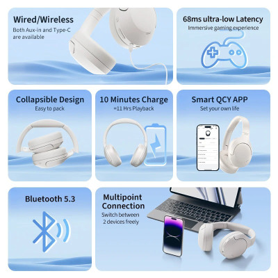Tai nghe Bluetooth chụp tai QCY H3 Lite - Hàng Chính Hãng