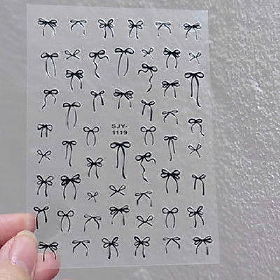 Sticker 3D Nơ Nổi Dài Ngắn Đen Trắng SJY1119 Làm Nail Siêu Xinh, Hình Dán Móng Nơ Ruy Băng Mix Kiểu Phong Cách Điệu Đà Đẹp Mắt Và Tinh Tế