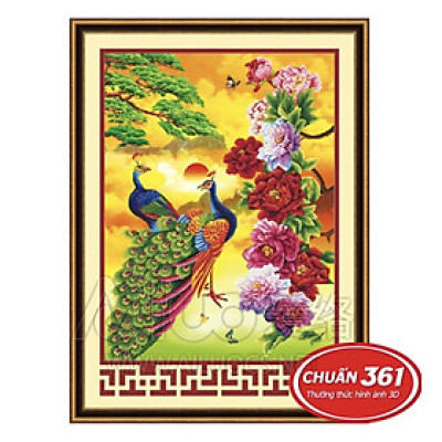 Tranh thêu chữ thập hoa khai phú quý AL53365, kích thước 71 x 91 cm, tranh 3D