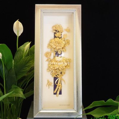 Tranh Hoa Mẫu Đơn Dát Vàng 24k (14x34cm) MT Gold Art- Hàng chính hãng, trang trí nhà cửa, phòng làm việc, quà tặng sếp, đối tác, khách hàng, tân gia, khai trương 