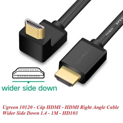 Ugreen UG10120HD103TK 1M màu Đen Cáp tín hiệu HDMI chuẩn 1.4 đầu bẻ góc 90 độ - HÀNG CHÍNH HÃNG