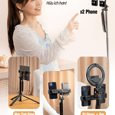 Cây quay điện thoại, livestream, tik tok, video đôi MP-20, gậy selfie tự sướng gấp gọn, máy tính bảng, học tập online, hàng chính hãng
