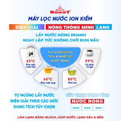 Máy Lọc Nước Điện Giải Ion Kiềm ROBOT IonQueen 1113 Chế Độ Nóng Nguội Lạnh - 11 Tấm Điện Cực Titanium Phủ Platium - Hàng Chính Hãng