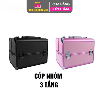 Cốp Nhôm 3 Tầng Đựng Đồ Nail 37x28x22cm, Thiết Kế Bậc Thang, Tầng Nhựa Bên Trong, Bền Bỉ, Đựng Được Máy Hơ T8 Tiện Lợi