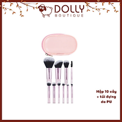 Set 10 Cọ Trang Điểm Jary Makeup Brush - Túi Đựng Da Pu ( Màu Hồng)