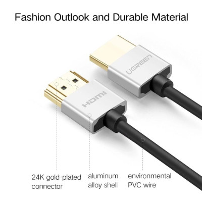 Ugreen UG30477HD117TK 1.5M màu Bạc Cáp tín hiệu HDMI chuẩn 2.0 sợi siêu nhỏ cao cấp - HÀNG CHÍNH HÃNG