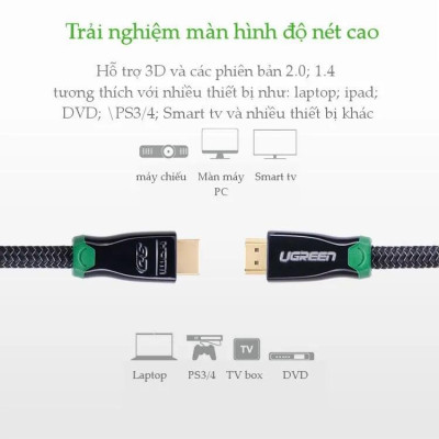 Ugreen UG10293HD126TK 3M màu Đen Cáp tín hiệu HDMI vỏ bọc kim loại hỗ trợ 3D 4K2K - HÀNG CHÍNH HÃNG
