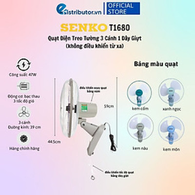 Quạt Treo Remote SENKO TR1683 ( Có Remote) / TR1628 (Có Điều Khiển Từ Xa) - Quạt T1682 / T1680 ( Không Có Điều Khiển Từ Xa) - Hàng Chính Hãng - Bảo Hành 12 Tháng - Quạt Treo Tường Senko Có Remote TR1628 (Tương tự mã TR1683)