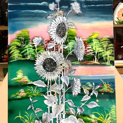 Tranh sơn mài - HOA, TRÚC - Khảm cừ cao cấp size 40x60 thích hợp trang trí, làm quà tặng,...