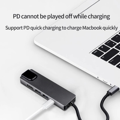 Cáp USB Type-C Ra 5 Cổng HDMI 4K, USB 2.0 Và RJ45 - Hàng Nhập Khẩu