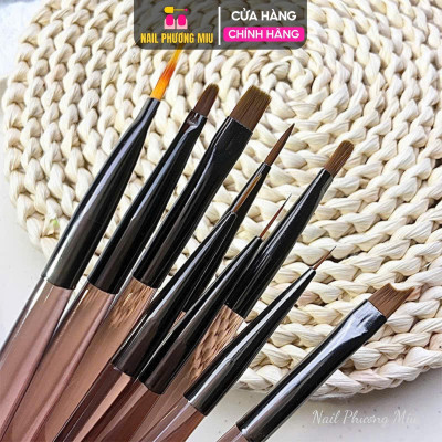 Bộ Set Cọ 9 Cây Làm 10 Đầu Làm Nail, Màu Nâu, Cọ Bản, Cọ Fen, Cọ vẽ Omber, Cọ Nét, Cọ Đắp Gel Cho Thợ Làm Nail Tiện Lợi