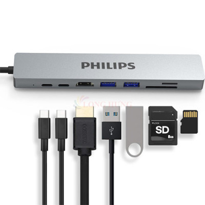 Cổng chuyển đổi Philips 8-in-1 Multifunction Adapter USB-C Hub SWV6118G/71 - Hàng chính hãng