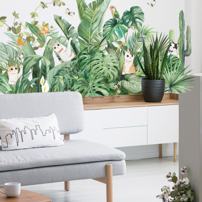 Sticker Giấy Dán Tường Decal Dán tường Tranh Dán Tường Trang Trí Tường Mẫu Hoa Lá Mèo Chim Phong Cách Vintage ZDB-2274