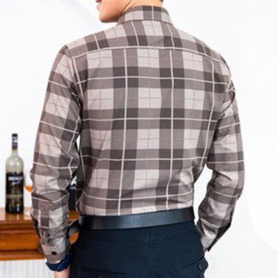 Áo Sơ Mi Nam Trung Niên Công Sở Dài Tay Thương Hiệu Anton Vải Sợi Tre Kẻ Caro Màu Nâu - YAC135