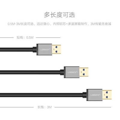 Ugreen UG10495US115TK 1M màu Đen Cáp tín hiệu nối dài USB 3.0 dáng dây nhỏ cao cấp - HÀNG CHÍNH HÃNG