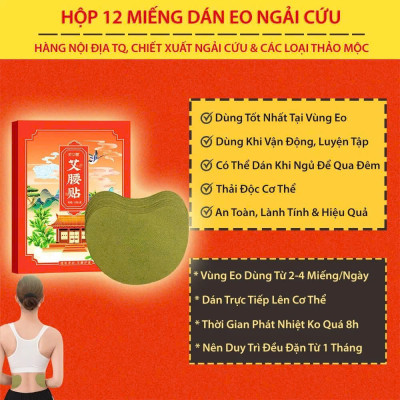 Hộp 12 Miếng Dán Ngải Cứu Tan Mỡ EO Thon Gọn Detox Thải Độc Cơ Thể Hiệu Quả Tiện Lợi