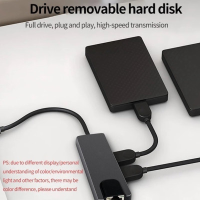 Cáp USB Type-C Ra 5 Cổng HDMI 4K, USB 2.0 Và RJ45 - Hàng Nhập Khẩu