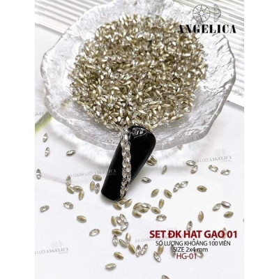 Đá Khối Nail Angelica Smini Set 100 Viên Làm Nail, Siêu Nhỏ, Chân Bằng, Chân Nhọn, Đá Chân Vàng, Trang Trí Móng Đẹp Nữ Women