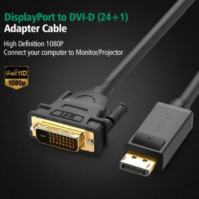 Ugreen UG10243DP103TK 1.5M màu Đen Cáp chuyển đổi DP sang DVI 24 + 1 Hỗ trợ độ phân giải 1920x1200 - HÀNG CHÍNH HÃNG