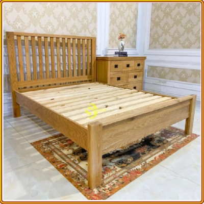 Giường ngủ gỗ sồi màu nâu óc chó Juno sofa nệm 1m2 x 2m 