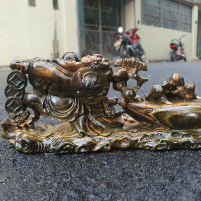 Tượng phật di lặc kéo bào tiền mini bằng gỗ mun hoa tuyệt đẹp kt 20×8×6cm