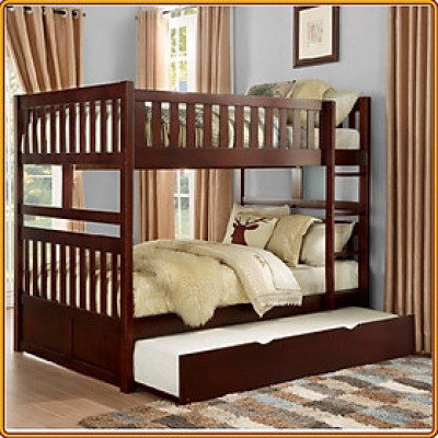 Giường 3 tầng Tundo màu nâu cầu thang treo 