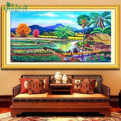 Tranh thêu kín Phong cảnh quê hương, cánh đồng lúa EDB246, EDB261, EDB283