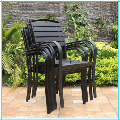 Ghế ngoài trời xếp chồng Ghế ngồi ban công lưng gỗ nhựa Polywood (nhựa giả gỗ) khung nhôm có tay tựa CC2028-A - Outdoor dining chair