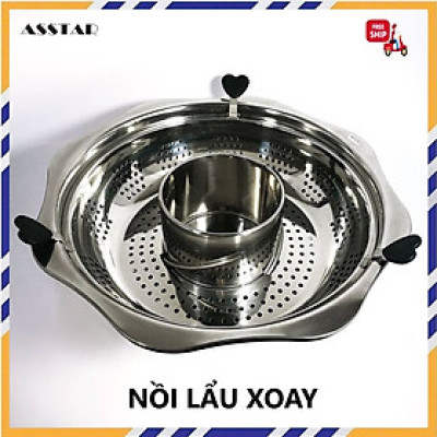 Nồi Lẩu Xoay 2 Lớp Inox 304 Dễ Vớt Thức Ăn 32 cm - Hàng Chính Hãng 