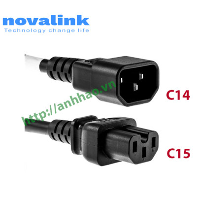 Dây nguồn C14 C15 dài 2M Novalink NV-51005A (13A, 16AWG) – Dùng cho UPS, PDU, Server, PDU, máy tính - Hàng chính hãng