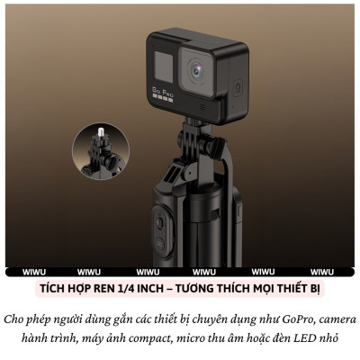 Gậy chụp ảnh selfie tự sướng kiêm tripod 4 chân khung nhôm, đèn Flash trợ sáng hiệu WlWU Wi-SEO12 - Tích hợp remote control bluetooth, Xoay 360 độ, thân nhôm, kéo dài 1,8m, chắc chắn, bền bỉ, gập gọn, pin sạc type C cho iPhone Oppo Samsung- Hàng nhập khẩu