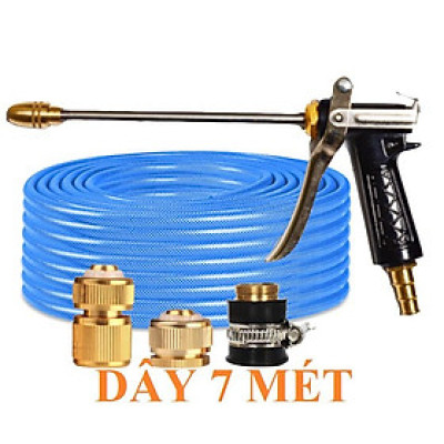 ️ Bộ dây vòi xịt nước rửa xe, tưới cây , tăng áp 3 lần, loại 7m, 10m 206318 đầu đồng,cút đồng+ móc khoá